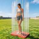 Outdoor Floor Shower for Poolside & Garden, Portable Foot-Activated Pool Shower with Adjustable Height & Water Filter, Non-Slip Wood Grain Square Base for Backyard, Patio, Dual Function as Fountain
