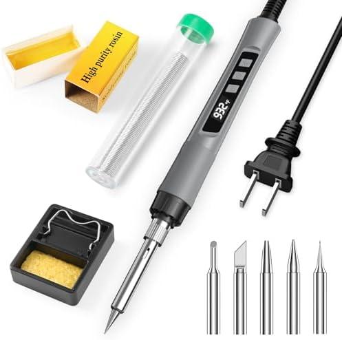 Soldering Iron Kit, 190W Soldering Gun, 110V LED Solder Kit for Electronics, Adjustable Temperature 356-932℉, Includes Solder Wire, Tips, Stand, Sponge and Flux Paste, Grey