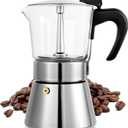 Suiitat Induction Moka Pot, 9 Cups (15.9 oz) Crystal Glass-Top & Stainless Steel Moka Pot, Classic Stovetop Espresso Maker, Silver