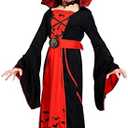 ThinkMax Halloween Vampire Costume for Girls， Kids Royal Queen Skirt for Halloween Dress Up Party, Size Medium