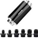 EVIL ENERGY Inline Fuel Filter 100 Micron with 6AN 8AN 10AN Adapter Universal 50MM (Silver-3)