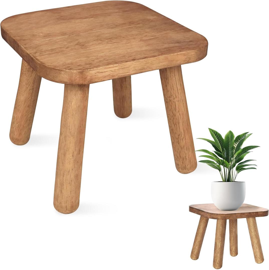 Solid Wooden Stool 9.3''H Wooden Plants Stand Wooden Decorative Stool Small Wood Stand for Bathroom Bedroom Livingroom Kitchen Bathroom