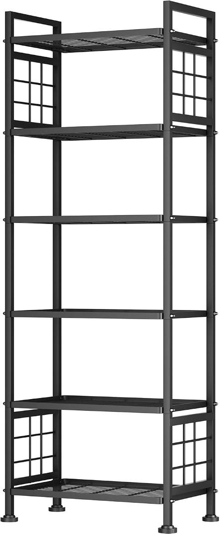 GIOTORENT 6-Wire Garage Shelving Storage Shelves, Metal Shelving Unit Pantry Rack, Kitchen Storage Adjustable Shelf 900Lbs Capacity for Laundry Kitchen Bathroom Organizer(Black), 12.7D x 21.5W x 65.1H