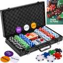 Queensell Poker Set with 300 Poker Chips 11.5 Gram for Texas Holdem  Professional Weight Poker Chips Set with 2 Decks Cards, Big Small Dealer Buttons, and Dices  Premium Poker in Aluminum Case