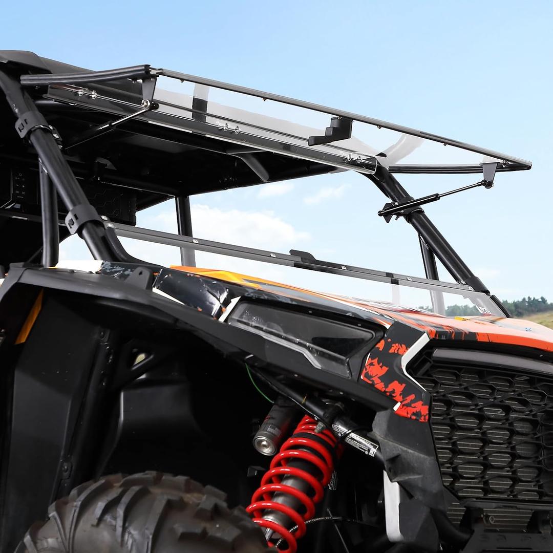KEMIMOTO 2024-2026 XP 1000 2 in 1 Front Flip Windshield New Upgraded Pipe Clamp Clear Full Windshield Fit Roof Polycarbonate 300X Stronger than Glass Compatible with 2024/2025+ Polaris RZR XP 1000/4