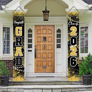 Graduation Decorations Class of 2026,Congrats Grad Porch Banner for Graduation Party Decorations,Backdrop Yard Signs Decor for Any Schools or Grades (Gold)