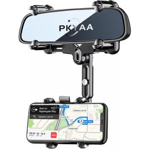 PKYAA Rearview Mirror Phone Holder for Car, 360 Rotating Rear View Mount with Adjustable Arm Length, Upgraded Four Corners Fixed Anti-Shake Multifunctional Design for All Smartphones