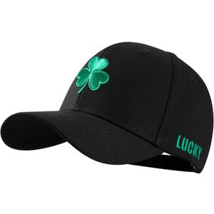 Shamrock Baseball Cap for Men & Women, Lucky Hat, Adjustable Fit, for Irish Clover Accessories, St Patricks Day Hat (Black)