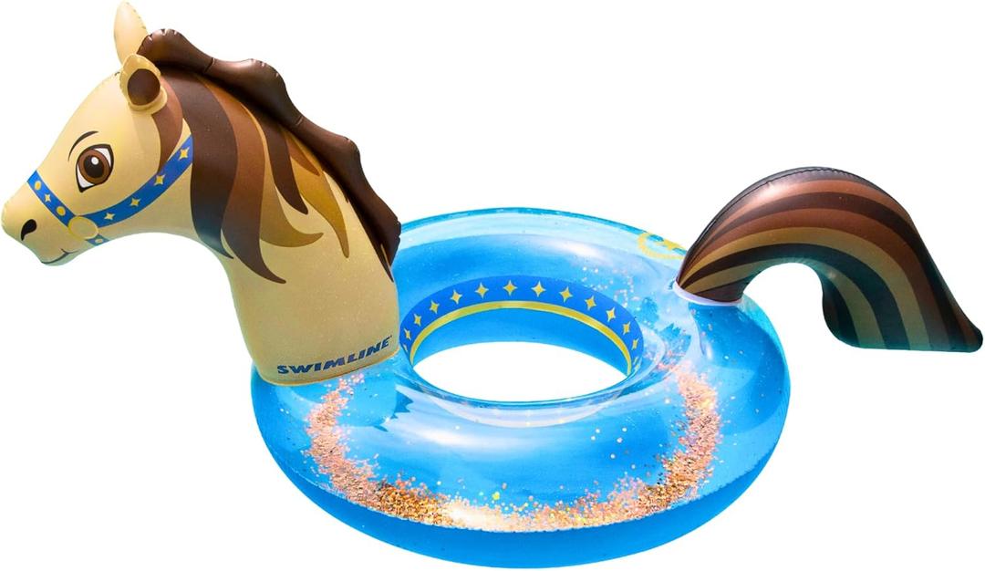 Swimline Hobby Horse Glitter Inflatable Pool Ring, Multi, 67"x 37" x 31"
