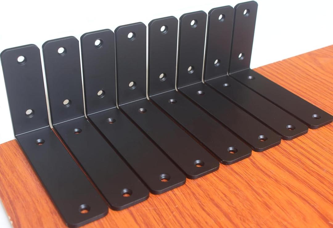 10 Pack - L 6" x H 4" x W1.5, 5mm Thick Black L Shelf Bracket, Iron Shelf Brackets, Metal Shelf Brackets, Floating Shelf, Shelf Supports with Screws