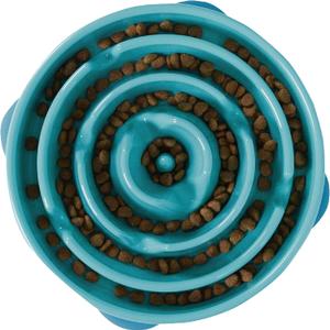 Outward Hound Fun Feeder Slo Bowl – Large 4‑Cup Capacity, Slow Feeding, Medium to Large Dogs, Non‑Slip, Turquoise, Drop Pattern