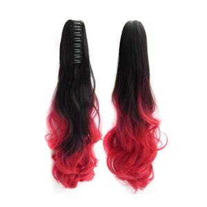21" Ponytail Extension Claw Curly Wavy Clip in Hairpiece Wavy Ponytail Hair Extensions Long Pony Tails for Women (1PC Black Red)