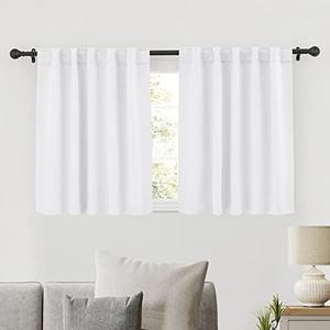 RYB HOME Bathroom Curtains Blackout - Thermal Insulating Privacy Small Window Curtains Short for Bedroom Basement Kitchen Kids Nursery Cabinet, Wide 42 x Long 30 inches, 2 Panels, Pure White