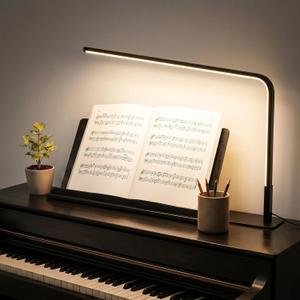 22'' LED Piano Lamp for Upright Grand, Dimmable 3 Color Modes, Eye Caring USB Desk Light for Music Stand, Black Gooseneck Reading Lamp