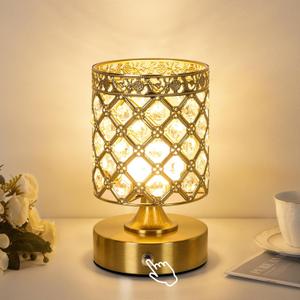 TOBUSA Gold Rechargeable Cordless Table Lamp, 6000mAh Crystal Battery Operated Lamp with 3 Color Temps & Stepless Dimming, Portable Bedside Touch Small Desk Lamp, Vintage Wireless LED Night Light (1-Pack)