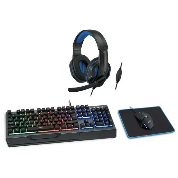 iLive Wired Gaming Kit with Headphone, LED Back-Lit Keyboard, LED Lighted Mouse, Mouse Pad, Universal