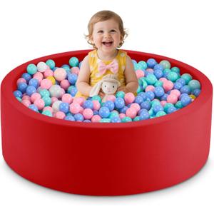 35.4" x 11.8" Foam Ball Pit for Toddlers, Baby Round Balls Pool for Babies 1-3, Kids Play Ball Pits Ideal Gift for Boys and Girls, Balls Not Included, Red