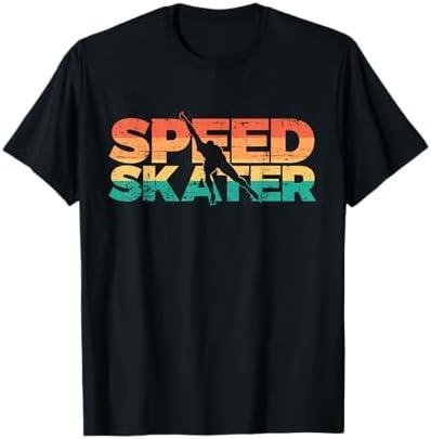 Retro Speed Skater Ice Skating T-Shirt (Small, Black)
