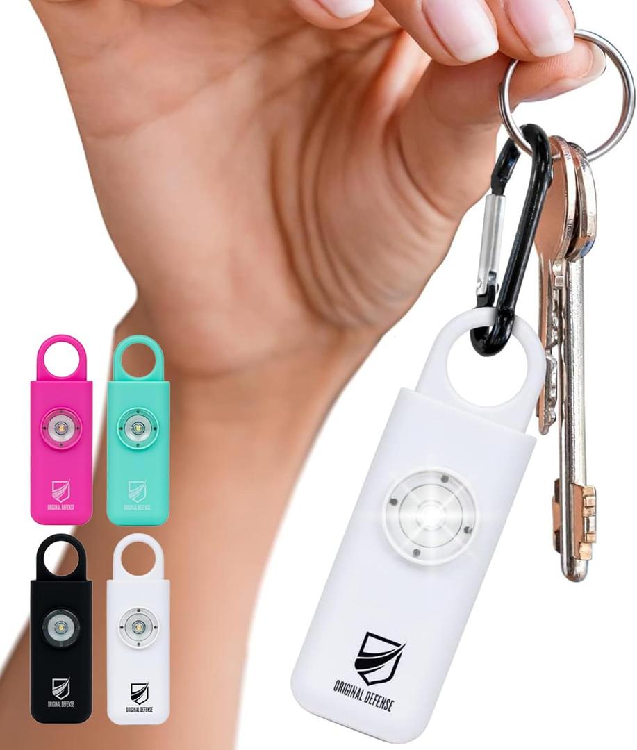 Original Defense Siren Self-Defense Alarm - 130 dB Keychain Alarm with LED Strobe Light for Women, Children, and Elderly - Police Recommended - (White, 1 Count)