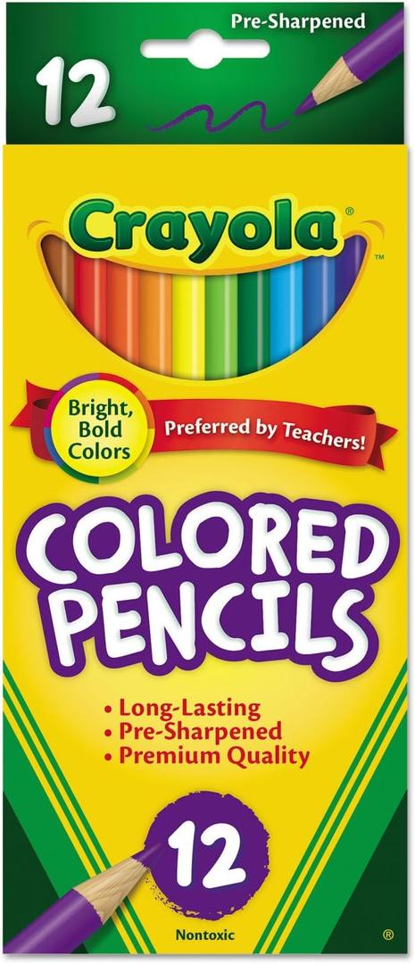 Crayola 684012 Long Barrel Colored Woodcase Pencils, 3.3 mm, 12 Assorted Colors/Set