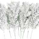 Kesywale 10PCS Frosted Artificial Pine Needles Branches 10.6" Christmas Fake Snowy Pine Picks Twigs Winter Sprays Greenery Stems for Xmas Tree Garlands Decor (White)
