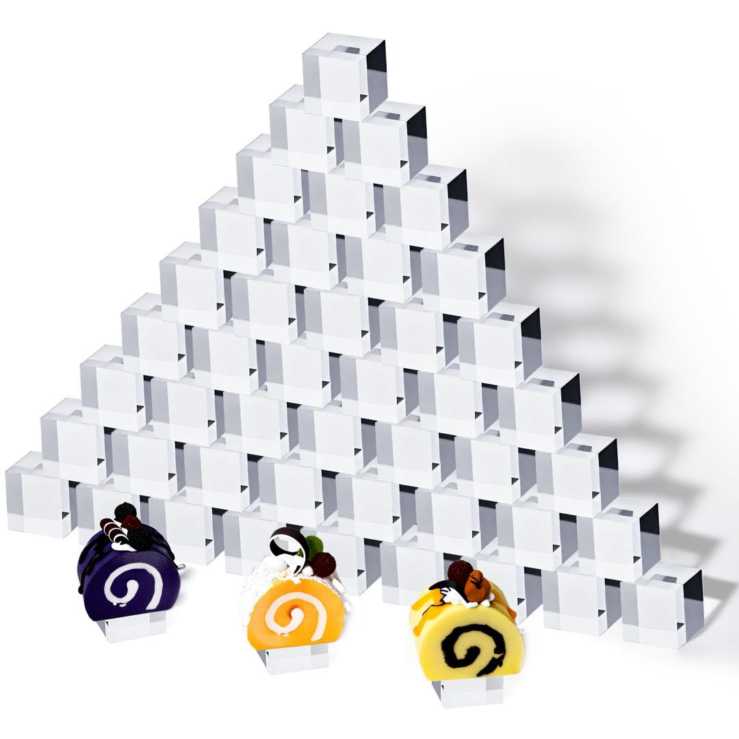 RattanView 46 Pcs Clear Acrylic Blocks 1" x 1" x 1" Acrylic Display Stands Base Square Cubes Clear Polished Cube Acrylic Risers Ring Showcase Holder Base for Jewelry Display Photography Props