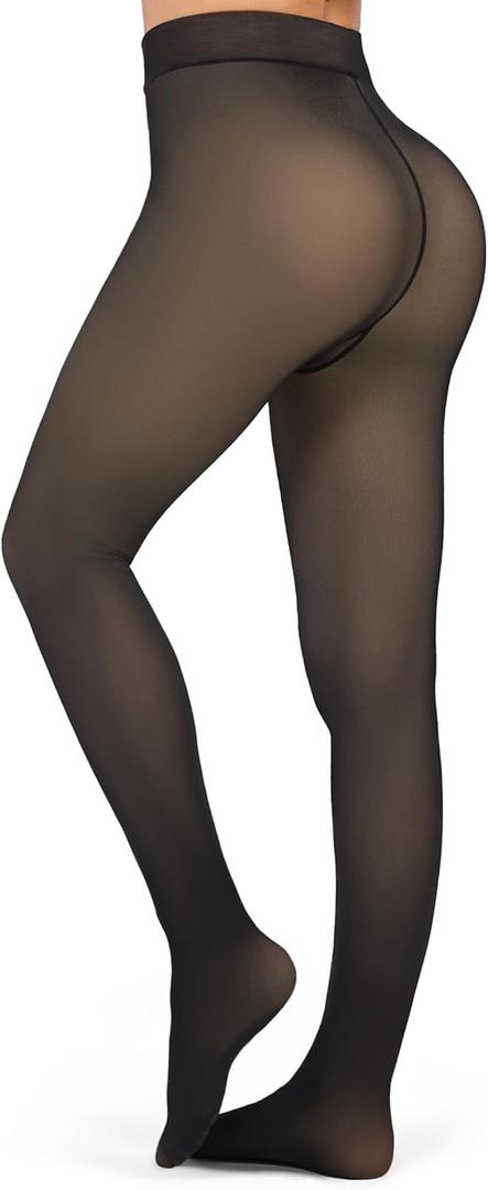 KBVOT Fleece Lined Tights Women Sheer Warm Pantyhose Leggings Fake Translucent Thermal Winter Thick Tights for Dresses (X-Small)