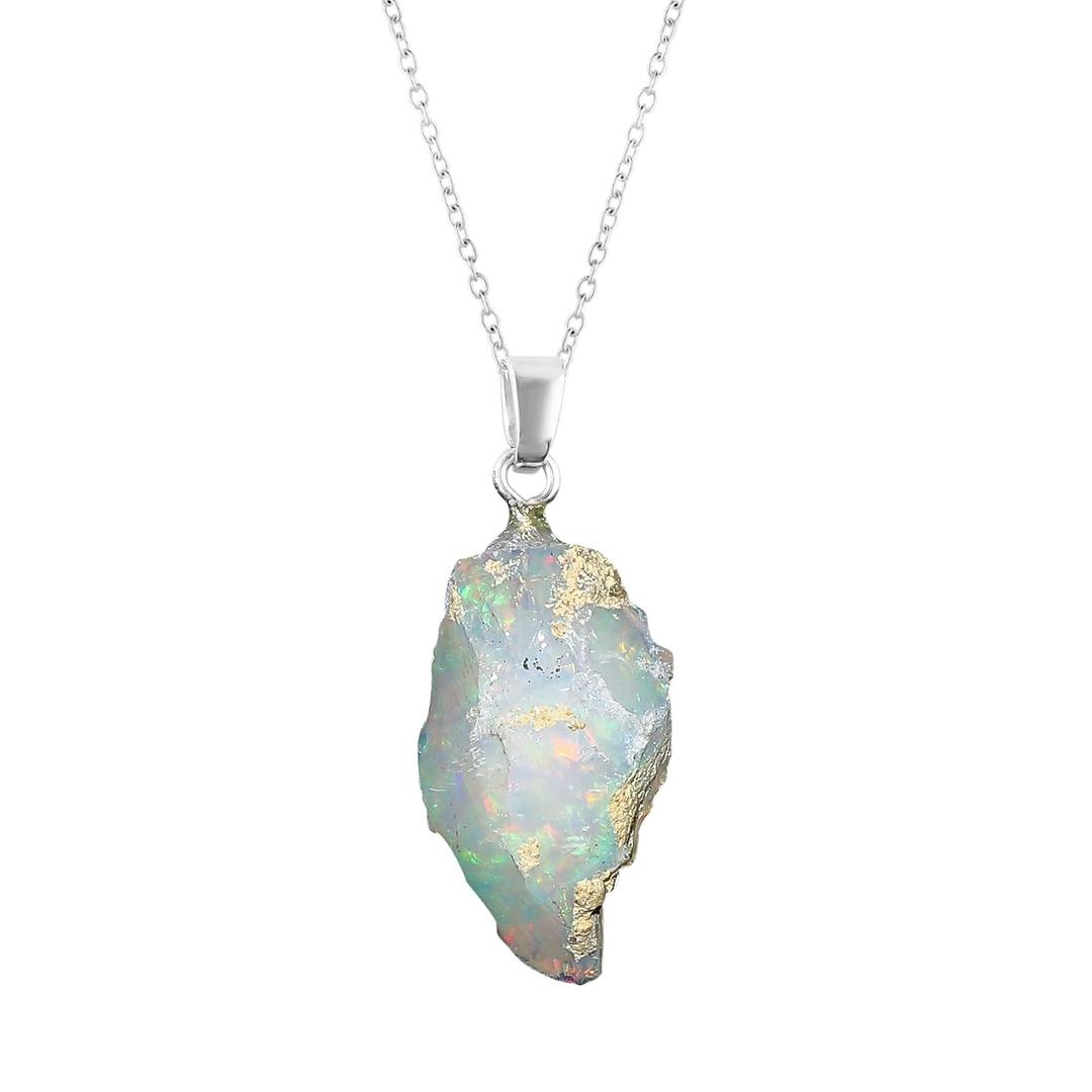 Yashee Ethiopian Opal Raw Pendant Necklace, Silver Plated, 18 inch