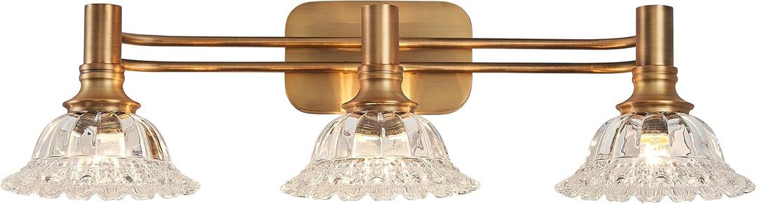 Vintage Brass Bathroom Vanity Light Fixtures 3-Light Bathroom Light Fixtures Vanity Lights Over Mirror for Bedroom LivingRoom