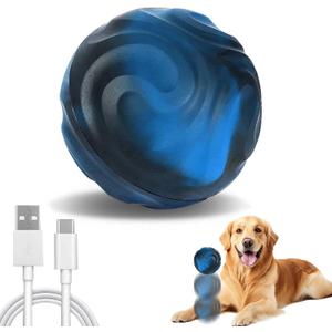 Yipetor Interactive Dog Toys, [Smart On] 3.3In Durable Rubber Vibrating Dog Ball, Gentle Bouncing, Self Rotating, IPX7 USB Rechargeable Automatic Moving Ball for Large Medium Dogs - Blue