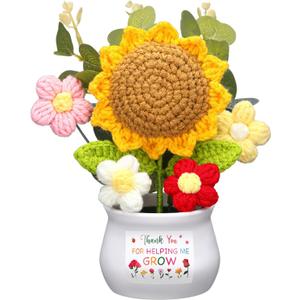 Teacher Appreciation Gift from Students Thank You for Helping Me Grow Presents Positive Handmade Crochet Pot for Teacher Boss Lady 2026 Graduation Retirement Gift(Sunflower)