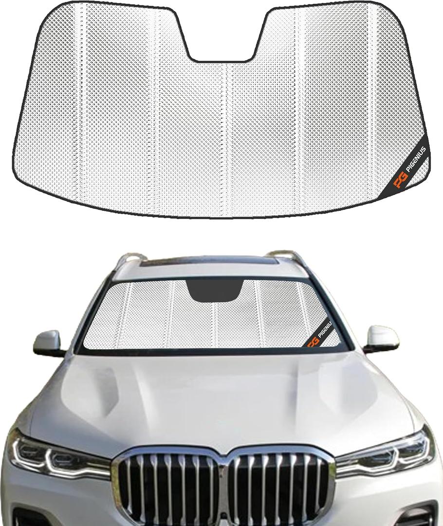 Pigenius Windshield Sun Shade for BMW X5 (G05) 2019-2023 & BMW X7 (G07) 2019-2022, Fits xDrive40i M50i X5M Alpina XB7. Reflective Aluminum Film Front Window Sunshade - BLAZBLOCK