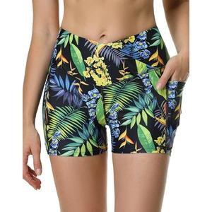 Cagola Womens 3/5" Swim Shorts High Waisted Board Shorts Bathing Suit Bottoms 3XL