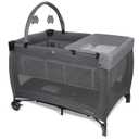 3 in 1 Pack and Play, Baby Bassinet, Changing Table - Portable Baby Playpen for Babies and Toddlers, Foldable Playard with Locking Wheels & Storage Diaper Basket (Grey)