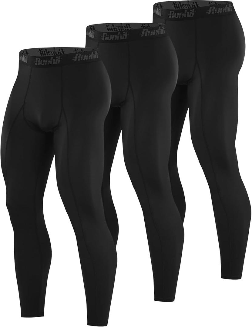 Runhit 3 Pack Compression Pants Men Running Tights Workout Leggings Athletic Base Layer Pants for Sports Basketball Black XL