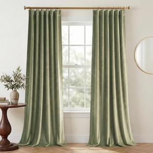 StangH Green Velvet Curtains for Living Room, Elegant Room Darkening Drapes with Privacy Solid Energy Smart Holiday Decor Window Treatments for Nursery, Sage Green, W52 x L90, 2 Panels