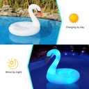 FlyfreeU Solar Inflatable Swan Pool Floats with Lights, LED RGB Color Changing Light Up Pool Floats Adult, 42'' Large Swan Pool Floaties, Lake Floats Summer Pool Raft Lounge for Adults - 2 PC