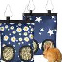 2 Pack Rabbits Hay Feeder Bag, 2 Holes Hanging Bunny Hay Feeder Guinea Pig Feeding Bag Storage Dispenser for Bunny Rabbits Chinchillas Hamsters Small Pets and Animals (Blue)