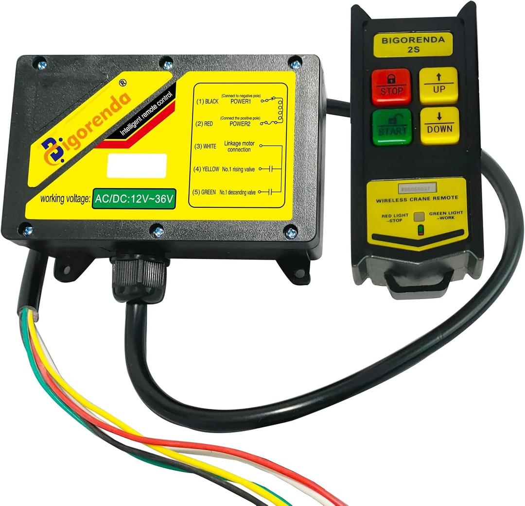Wireless Crane Remote Control 12-36V, 656FT Wireless Control, Dump Trailer Controller, Industrial Hoist Truck Up Down Switch, Up Down Switch Control with Emergency Stop