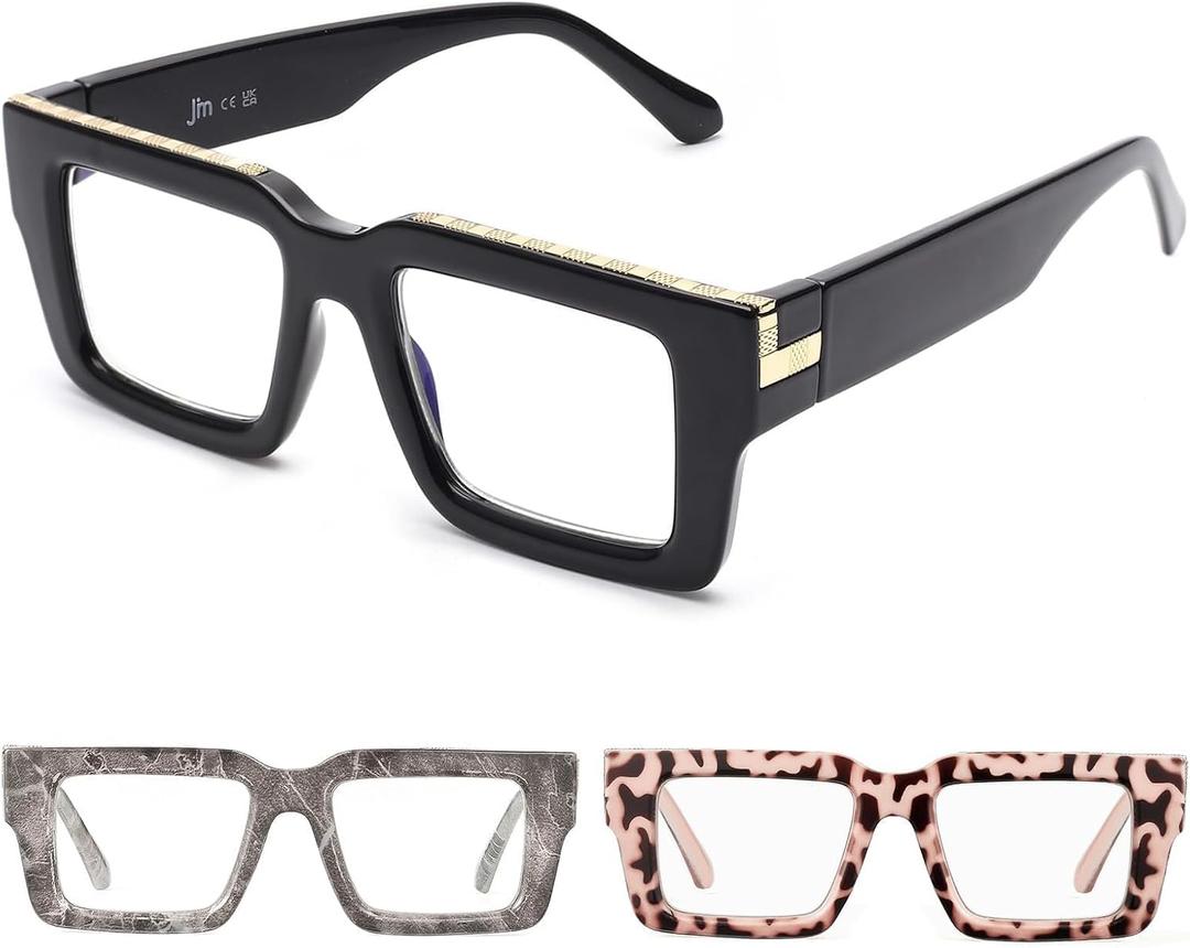 JM 3 Pack Reading Glasses for Women, Fashion Square Blue Light Readers