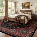 RELEANY Area Rugs 8'x10' Washable Non-Slip, Floral Vintage Distress Medallion Carpet for Living Room Bedroom Dining Room, Red Black