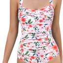 SHEKINI Women's Ruched Tummy Control Swimsuits Vintage Push Up One Piece Bathing Suit Padded Swimwear (Large, Pink Flower)