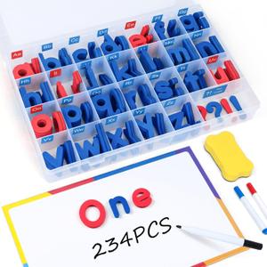 LOVESTOWN Magnetic Alphabet Letters Kit for Kids, Double Sided Magnetic Board with Storage Box, Educational Learning Toys for Preschool Classroom and Home, 234 Pieces (Medium, Blue)