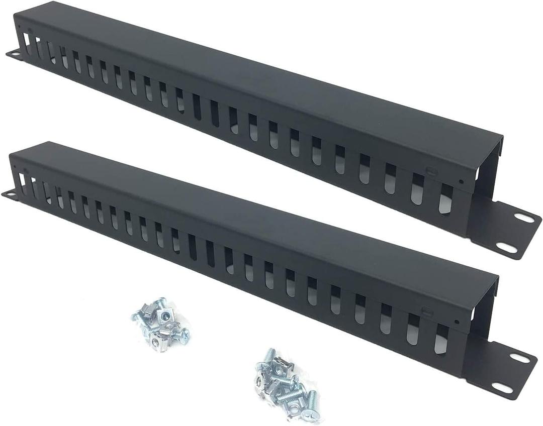 2 Pack 1U 19 Inch Cable Manager Horizontal Rack Mount 24 Slot Metal Finger Duct Wire Organizer with Cover and Mounting Screws for Server Rack, Black(24S2P), CMB24S2PC