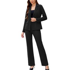Women's 2 Piece Suits Business Casual Outfits Long Sleeve Solid Blazer with Pants Professional Office Work Sets (Black, Small)