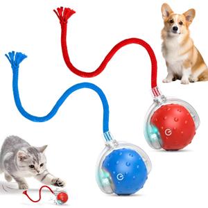 2Pcs Tinyfetch Dog Toy, Interactive Dog Cat Toys Balls with Birdsong, Rechargeable 360 Smart Automatic Rolling Electric Dog Ball Toy with Rope for Pets Indoor & Outdoor Play (Red+Blue)