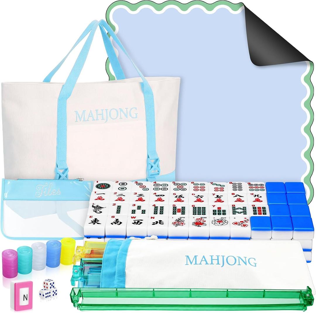 179 Pcs Complete American Mahjong Tiles Set with Bags, Blue Canvas
