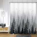 Hokibero Black and White Forest Bathroom Shower Curtain Set Mountain Nature Tree Plant Black and Gray Waffle Fabric Bath Curtains Hotels, 72x72 inch
