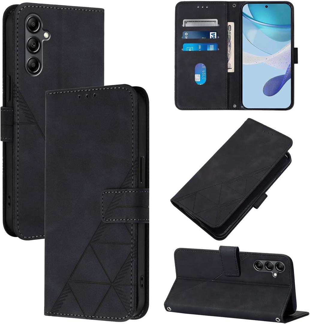 ScandiCasis for Samsung Galaxy S26 Plus Leather Case, Geometric Patterns Wallet Case with 3 Card Slots, Magnetic Closure Kickstand Flip Phone Case Shockproof Cover, Dark Green