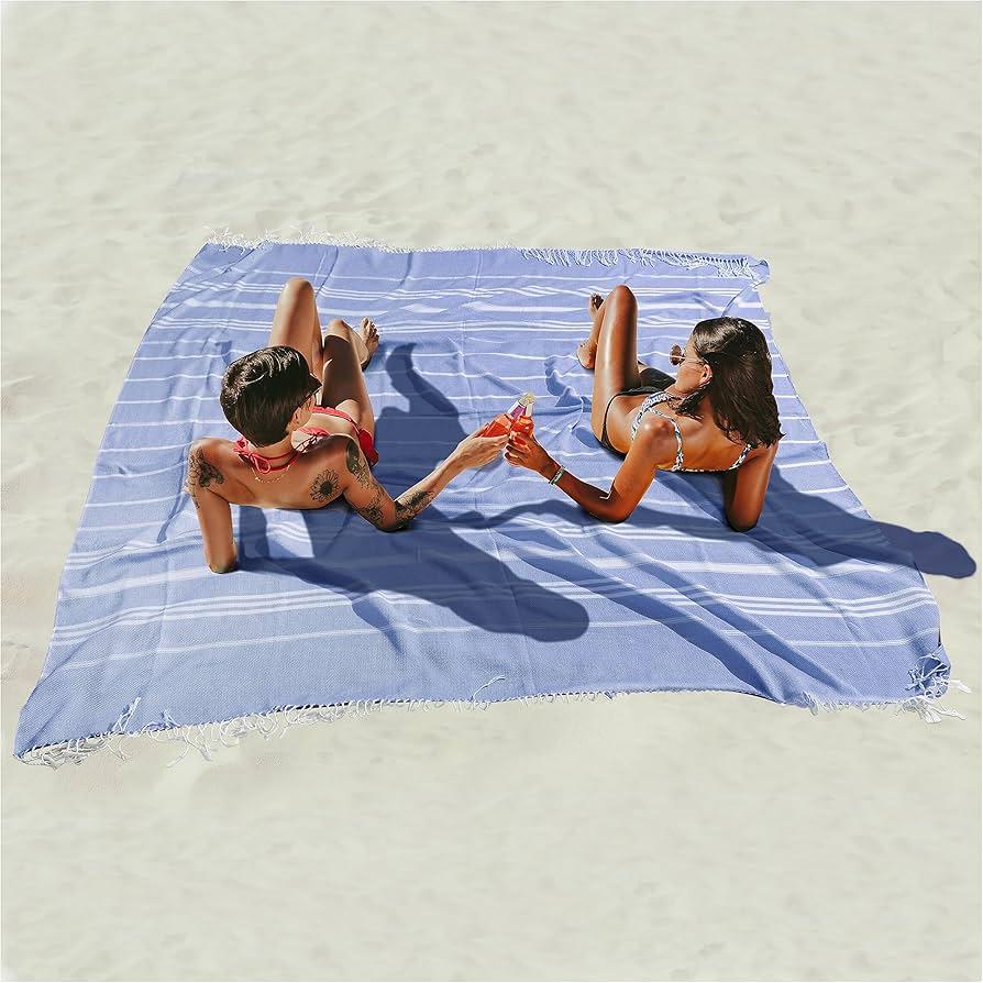 Antfuny 2 Packs Turkish Beach Towel Jumbo Extra Large XL XXL Big Oversized Giant Huge Thin Outdoor Picnic Accessories Travel Essentials for Family Camping Gears Must Haves Yard Mat Navy